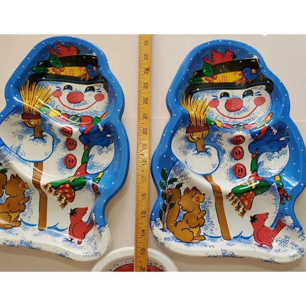 Vintage Serving Bowls set 3 Molded Plastic Santa Snowman Christmas Holiday Party